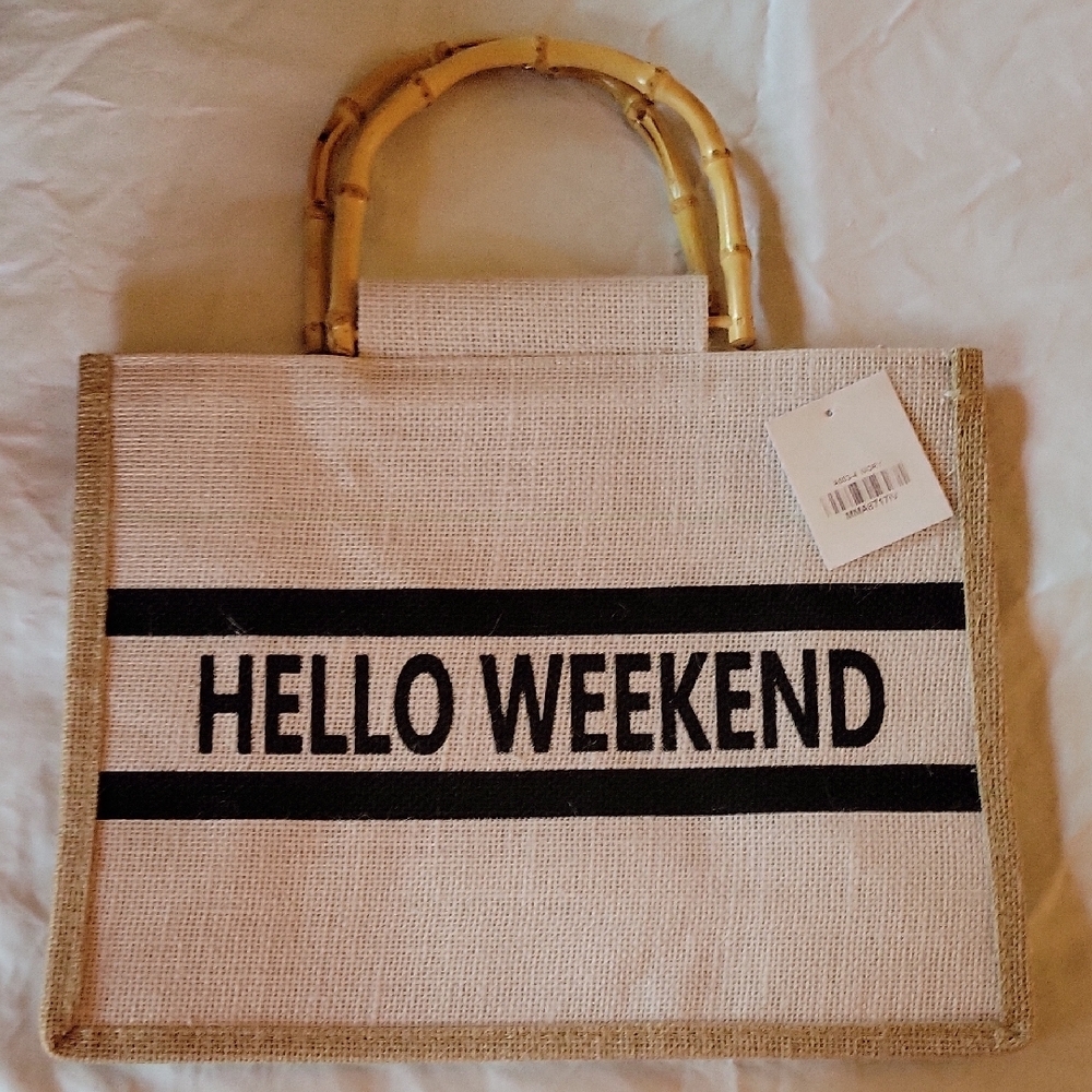 Beige Tote with Bamboo Handles